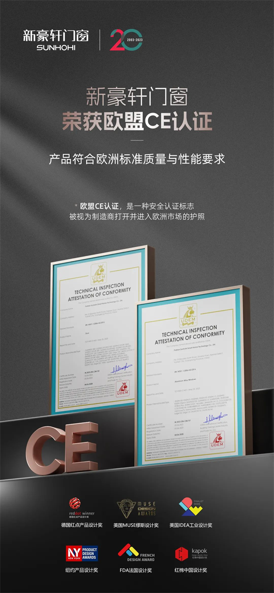 新豪軒門窗品牌榮獲歐盟CE認(rèn)證，以卓越品質(zhì)引領(lǐng)全球市場!